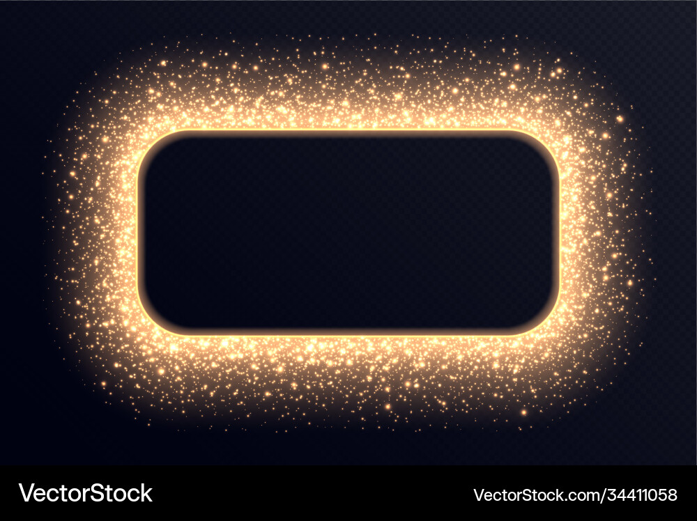 Golden rectangle frame with sparkles and flares Vector Image