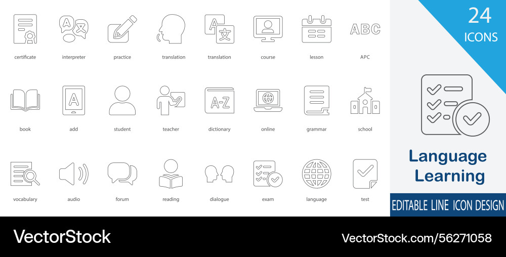 Language learning editable line icons Language learning editable line icons vector image