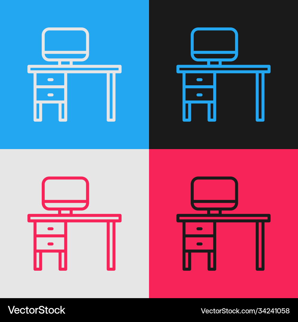 Pop art line computer monitor and desk icon Vector Image