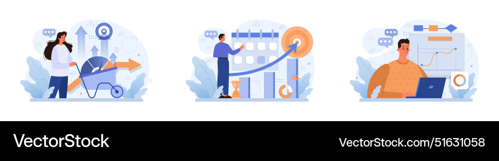 Progress set work optimization and efficiency Progress set work optimization and efficiency vector image