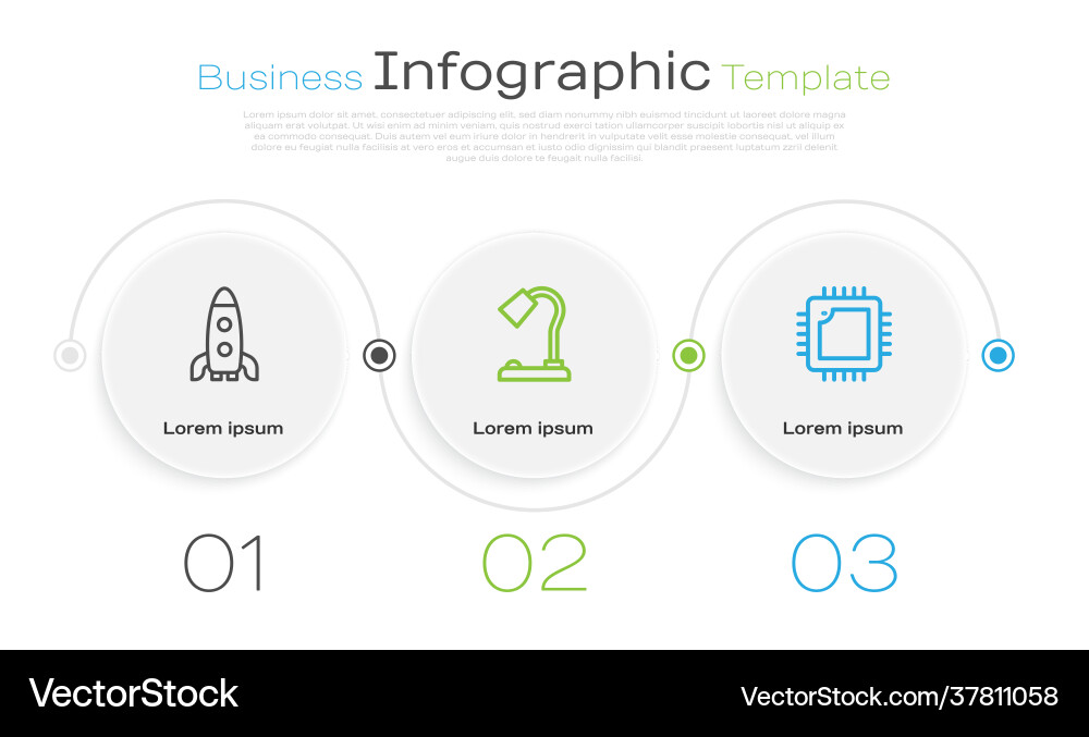 Set line rocket ship table lamp and processor Vector Image