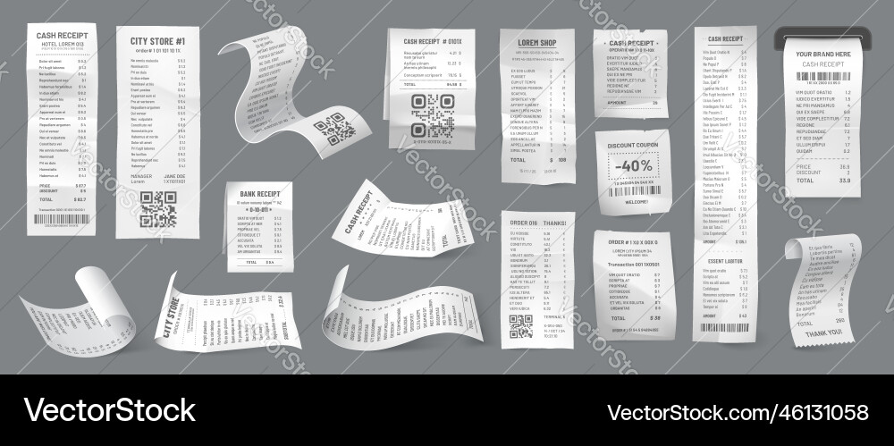 Shop purchase hotel bill cash receipt atm check Shop purchase hotel bill cash receipt atm check vector image