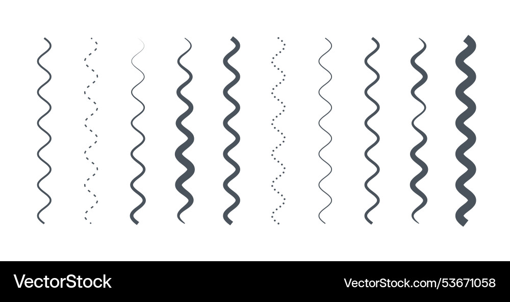Simple black squiggly curvy stroke pattern in set vector image