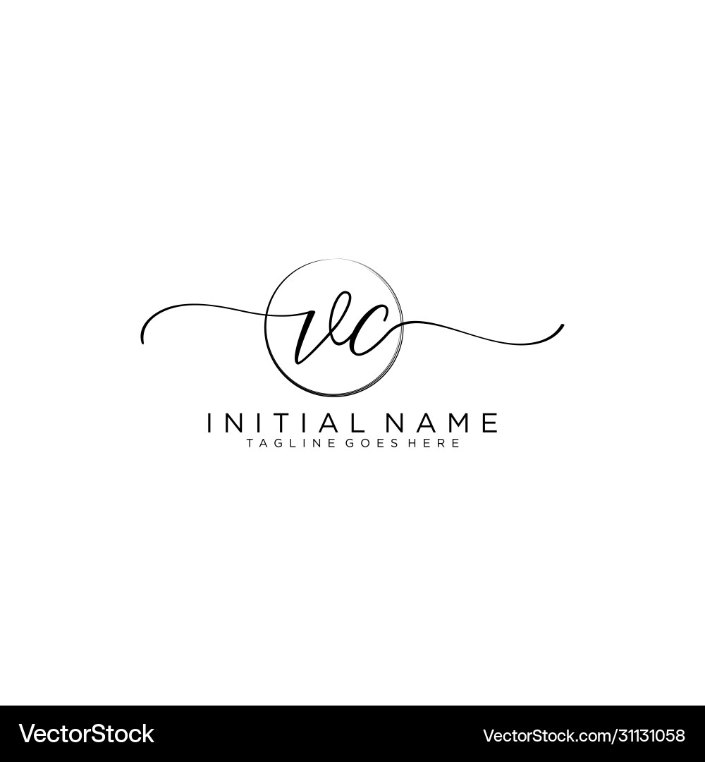 Vc initial handwriting logo with circle template vector image