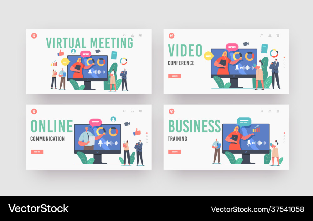 Virtuelle Treffen Landing Seite Vorlage gesetzt winzig Virtuelle Treffen Landing Seite Vorlage gesetzt winzig vektorbild