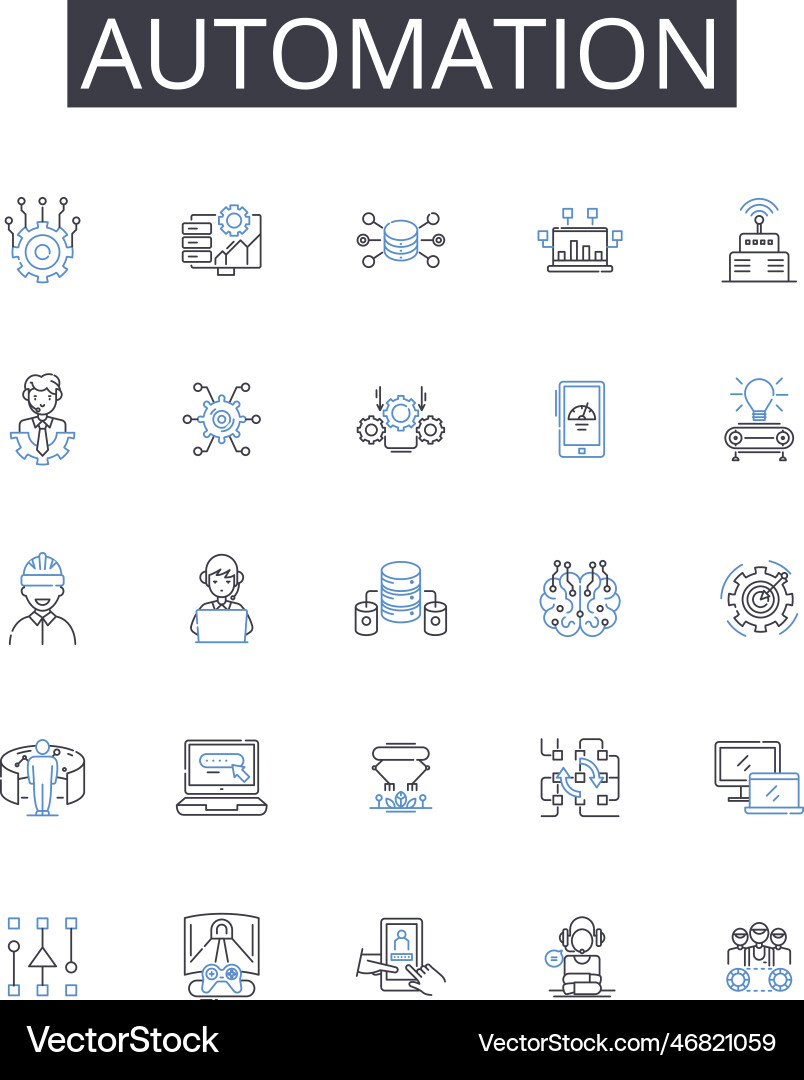 Automation line icons collection mechanization Automation line icons collection mechanization vector image