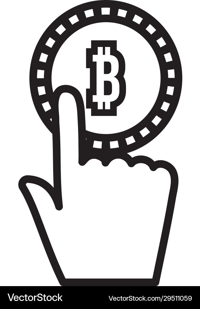 Bitcoin money with hand index line style Bitcoin money with hand index line style Vector Image