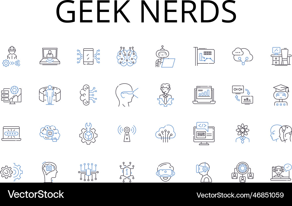 Geek nerds line icons collection brainiacs Geek nerds line icons collection brainiacs vector image