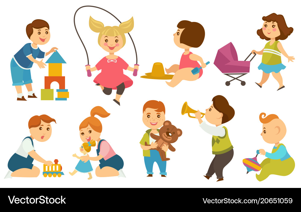 Kids children playing toys and games on playground Kids children playing toys and games on playground vector image