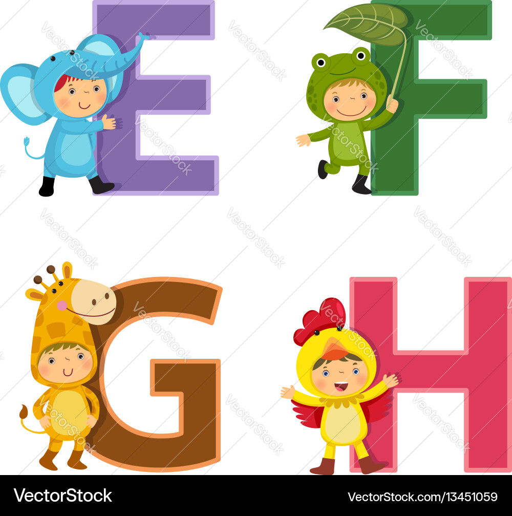 Kids Learning Alphabet - E, F, G, H Vector Image