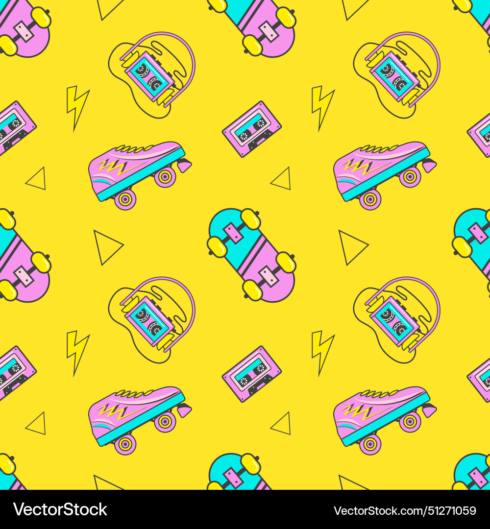 Seamless pattern with colorful elements skateboard Seamless pattern with colorful elements skateboard vector image