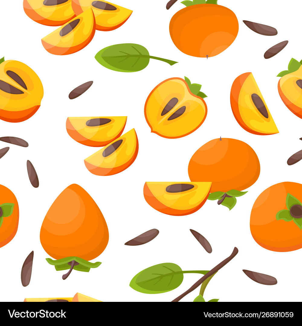 Seamless pattern with whole persimmon and slice Vector Image