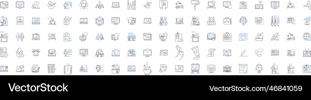 Work process line icons collection workflow Vector Image