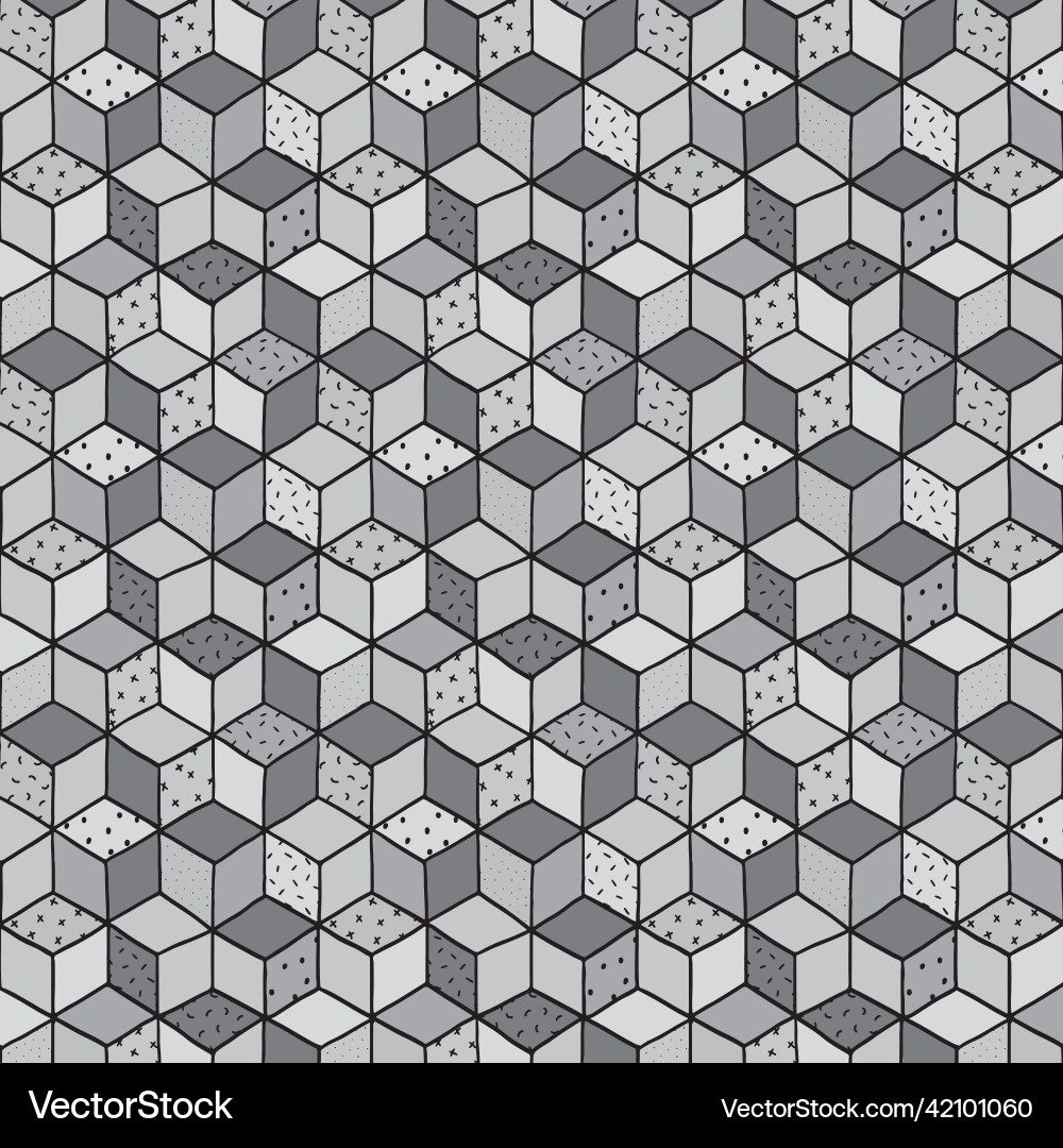 Hand drawn of abstract isometric cubes pattern Vector Image