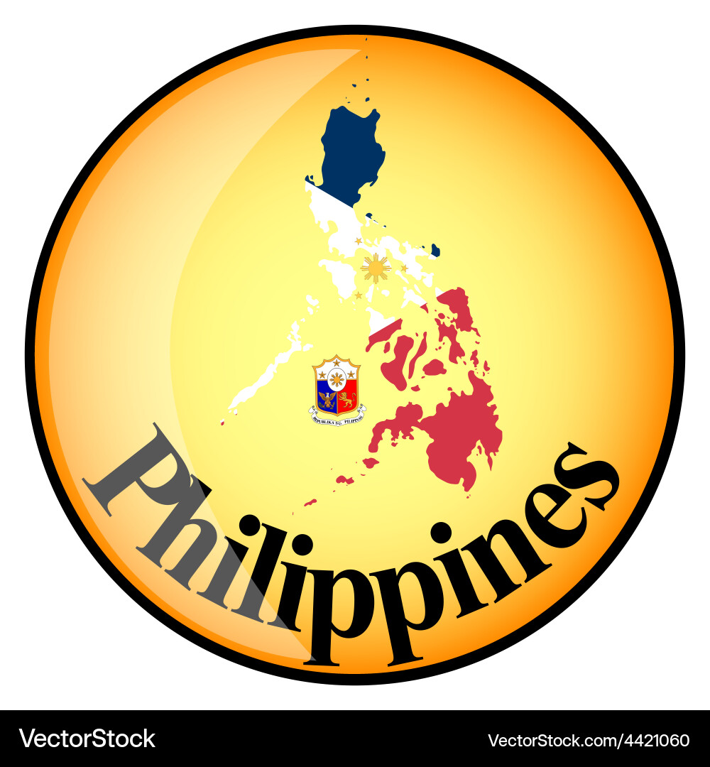 Orange button with the image maps of philippines Vector Image