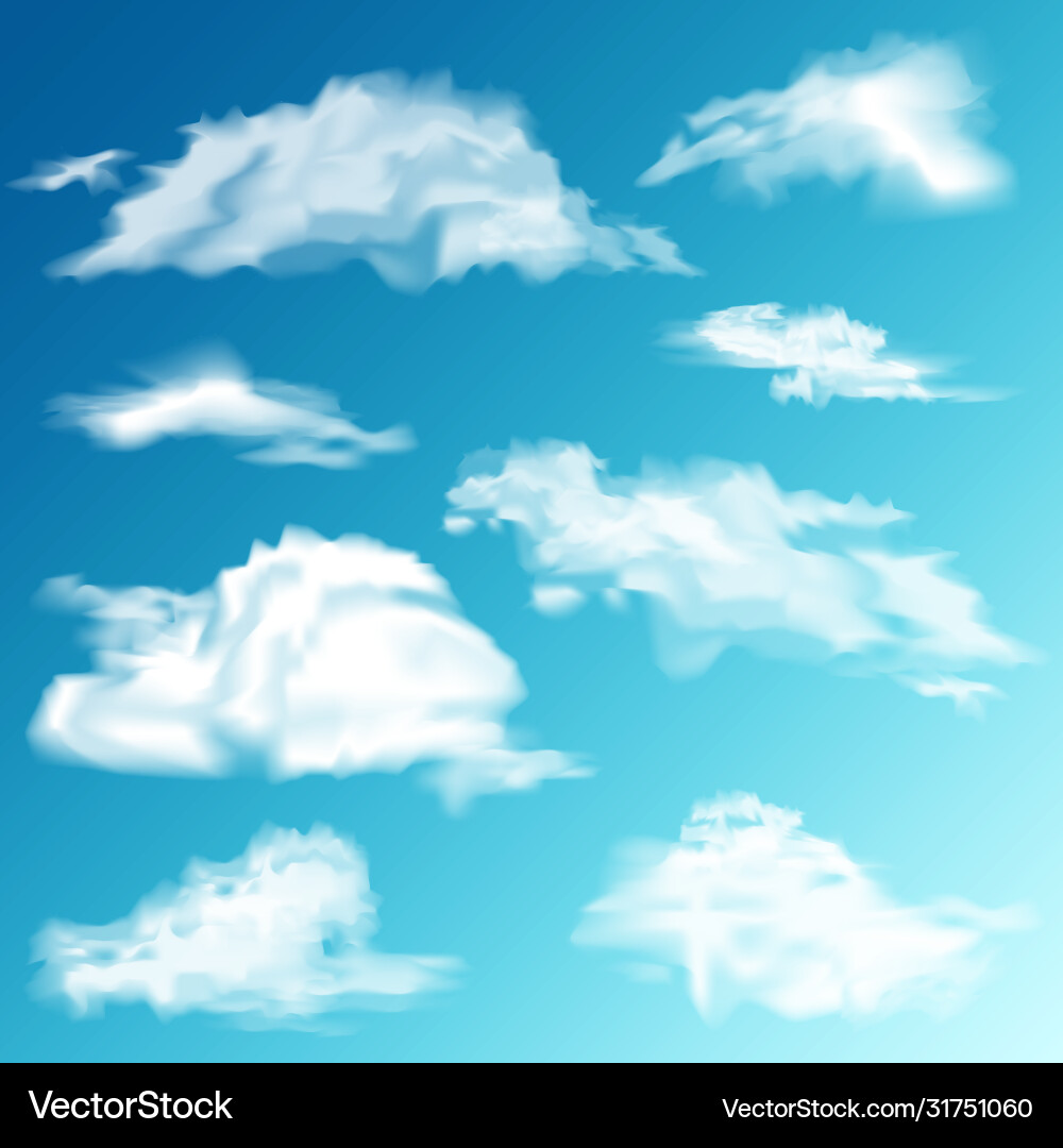 Realistic clouds set white cloud blue sky Vector Image