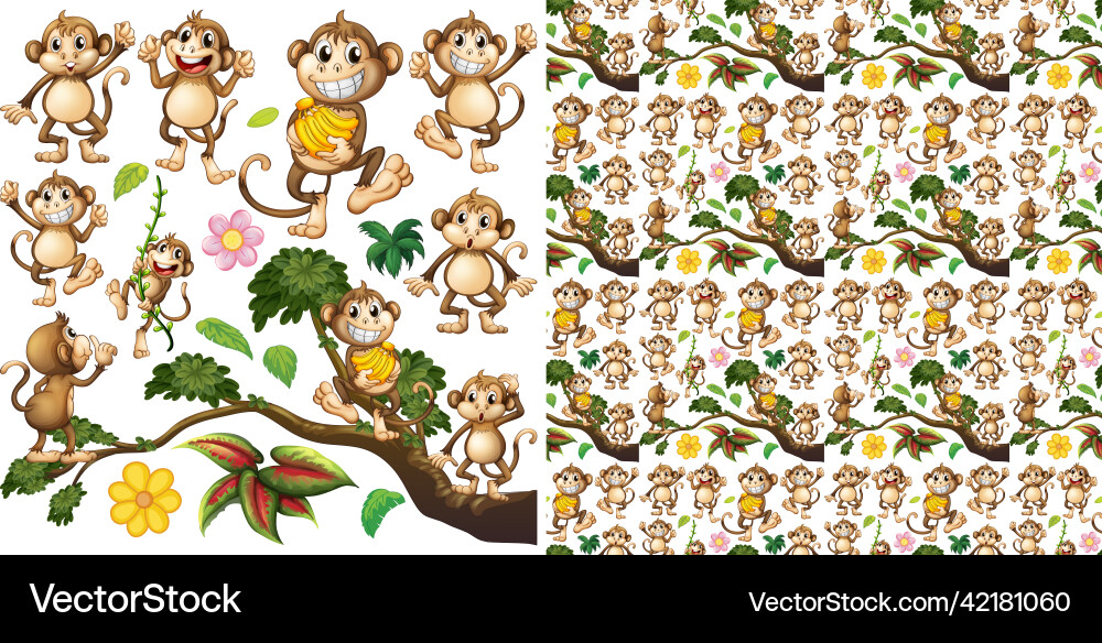 Seamless background with cute monkeys vector image