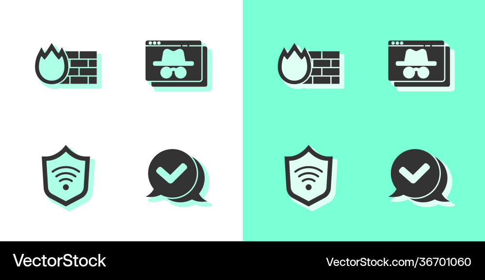 Set check mark in speech bubble firewall Set check mark in speech bubble firewall vector image
