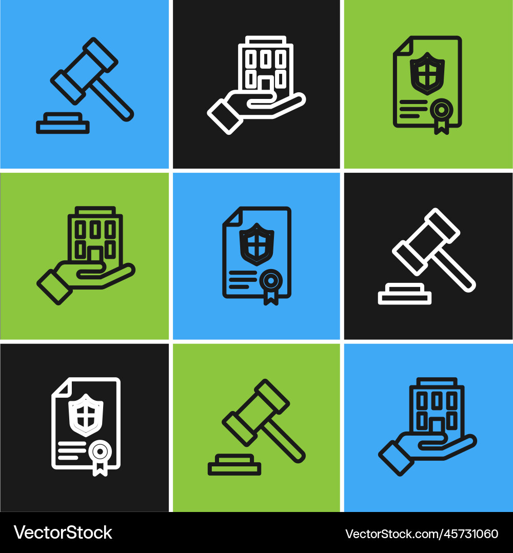 Set line judge gavel contract with shield vector image
