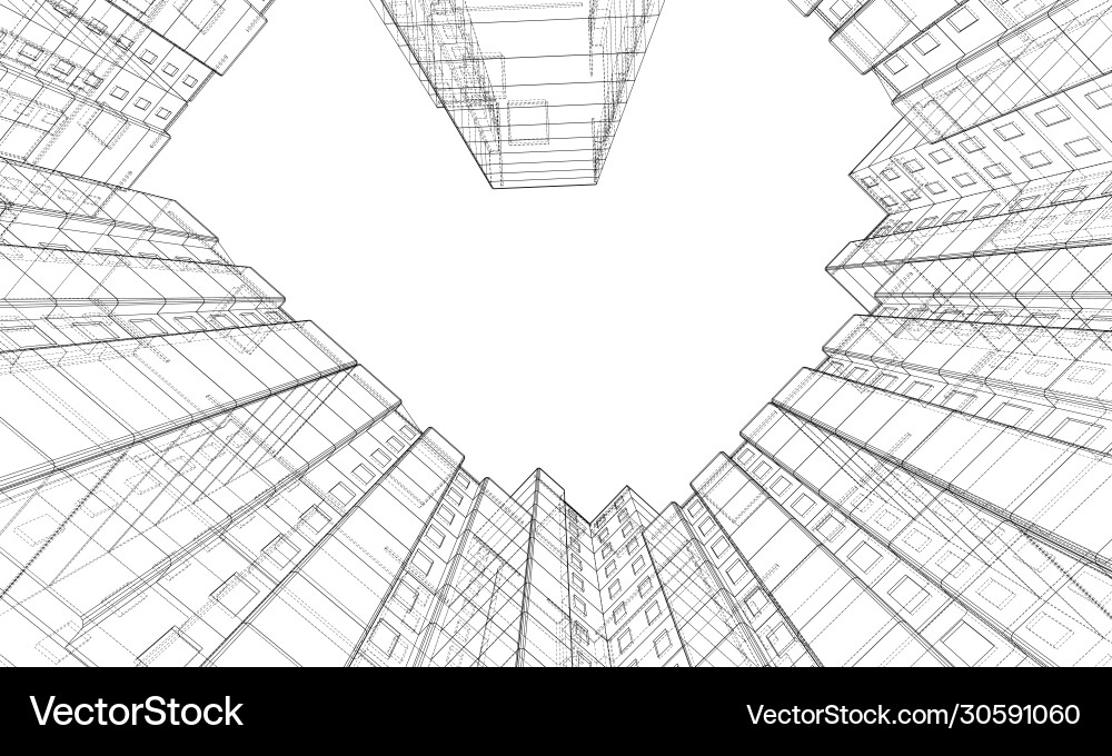 Wire-frame model a multi-storey building vector image