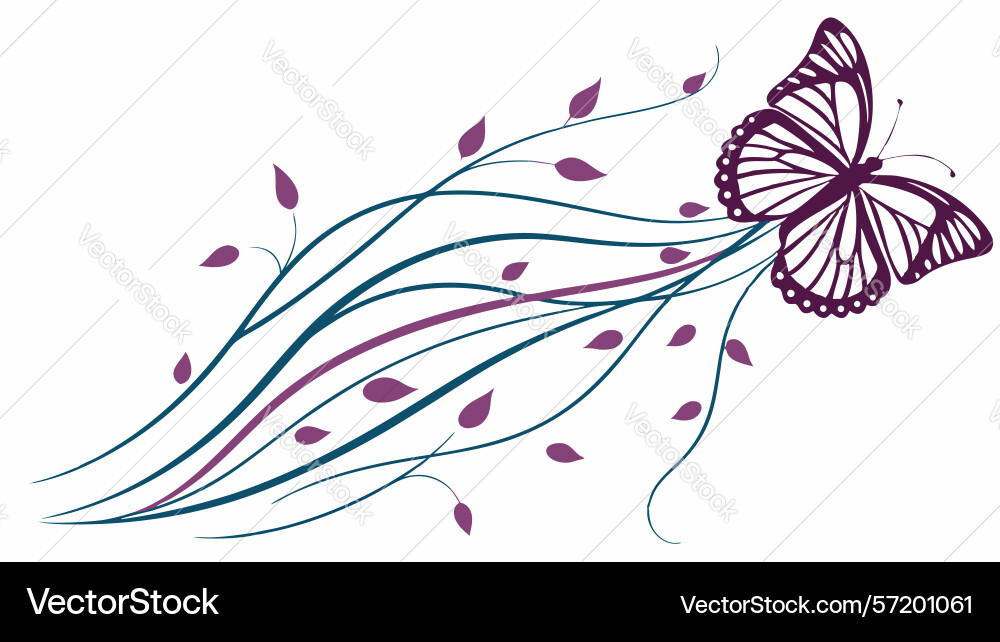 Abstract butterfly with trailing leaf swirls vector image