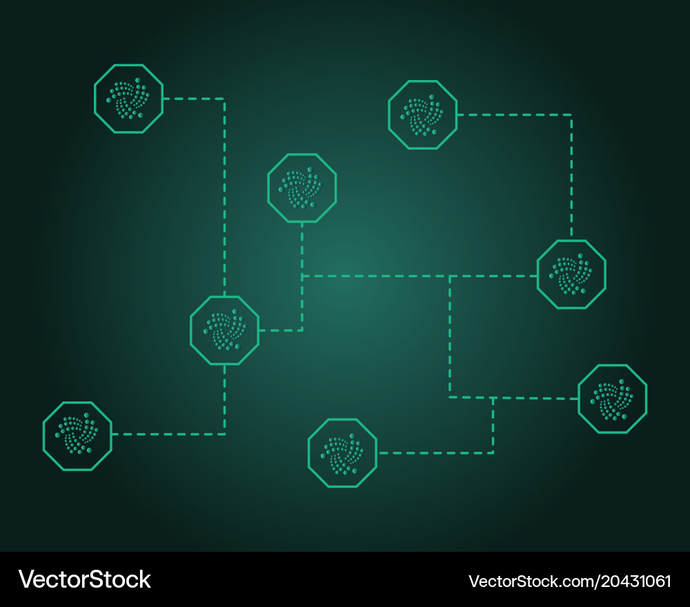 Cryptocurrency iota blockchain on green background Vector Image
