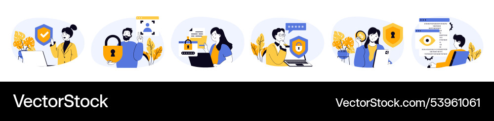 Cyber security concept set with characters in flat Cyber security concept set with characters in flat vector image