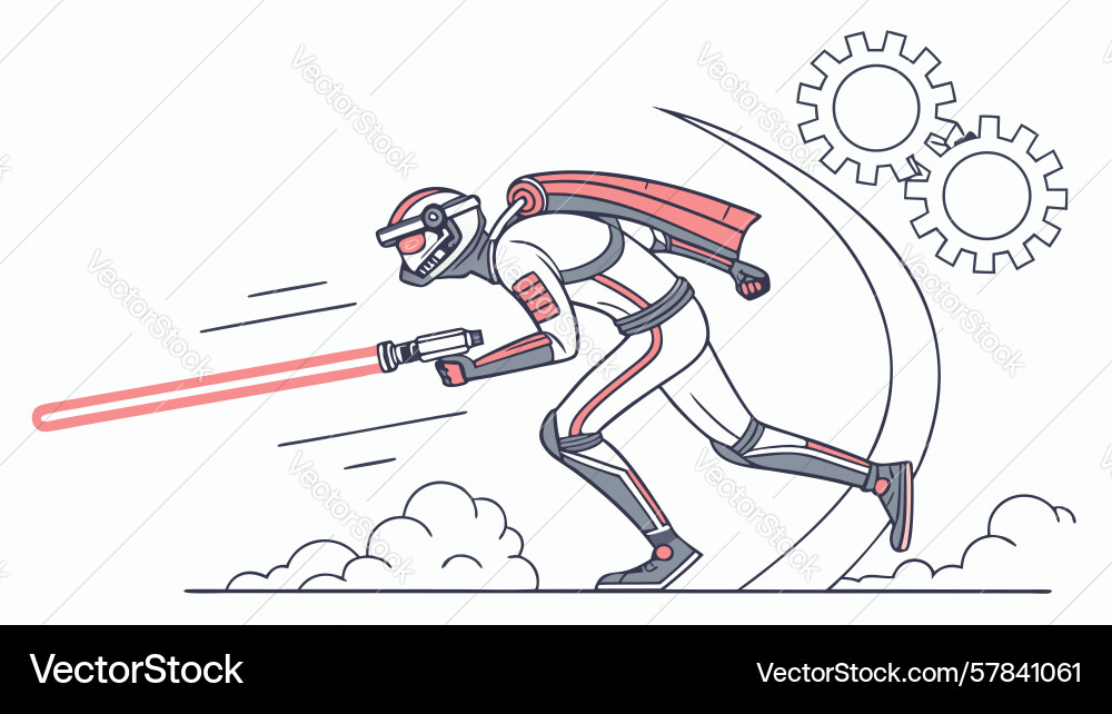 Cyborg running with laser sword and gears design Vector Image