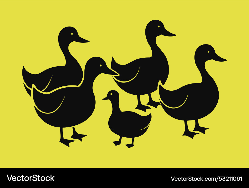 Ente Familie Silhouette auf gelbem Hintergrund Vektorbild