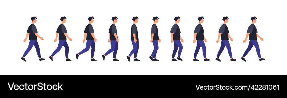 Full walk cycle sequence animation man in motion Vector Image