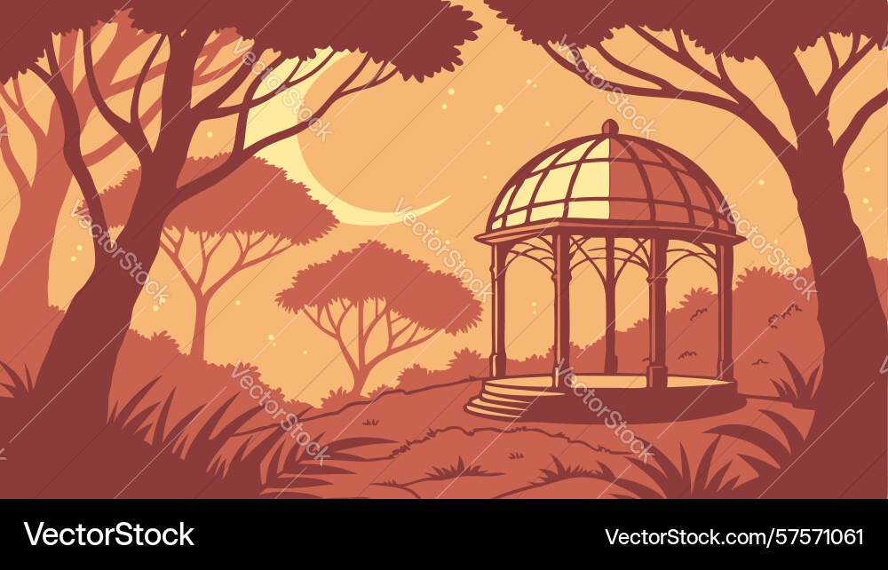 Gazebo in forest with distant mountains design Vector Image