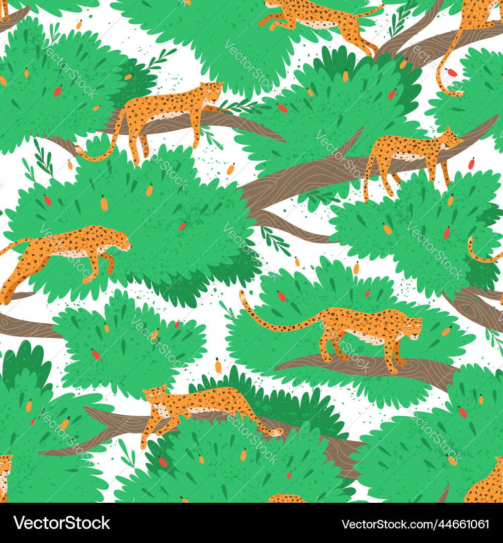Seamless pattern with leopards resting on tree Seamless pattern with leopards resting on tree vector image