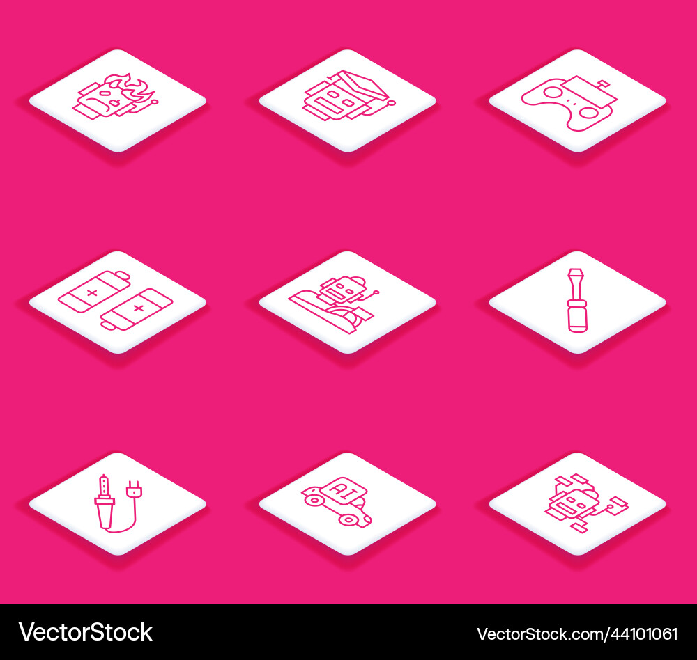 Set line robot burned out remote control battery Set line robot burned out remote control battery vector image