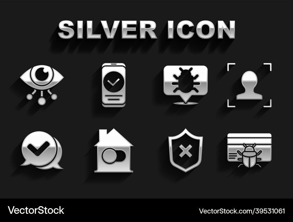 Set smart home face recognition system bug vector image