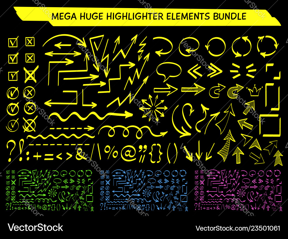 Sketchy arrows and symbols highlight marker set vector image