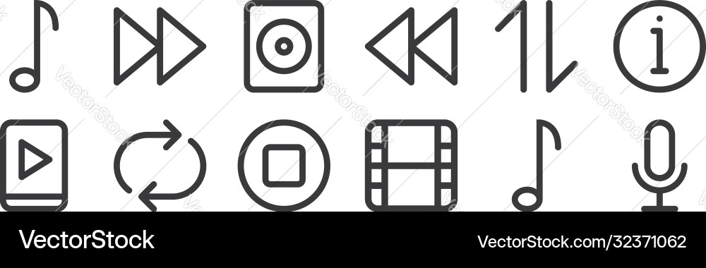 12 set linear multimedia icons thin outline 12 set linear multimedia icons thin outline vector image
