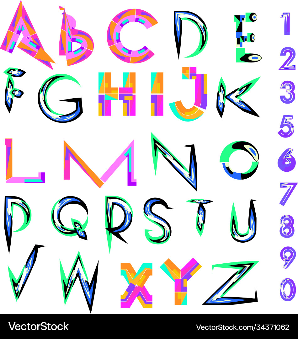 Abstract colorful font and alphabet Vector Image
