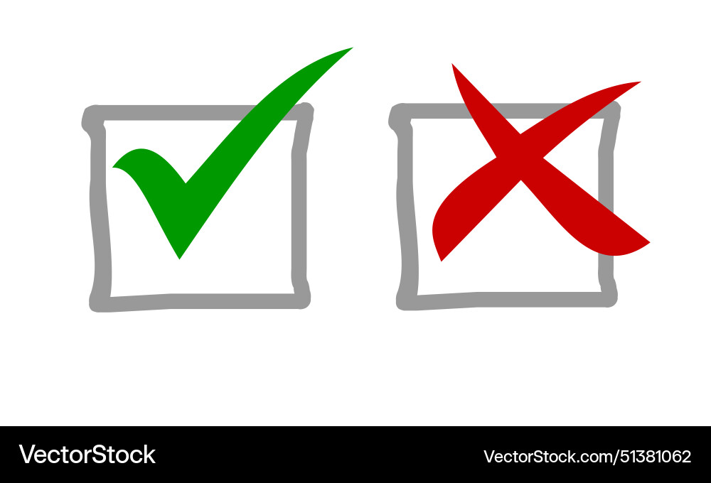 Check mark icon set in green and red color Check mark icon set in green and red color Vector Image