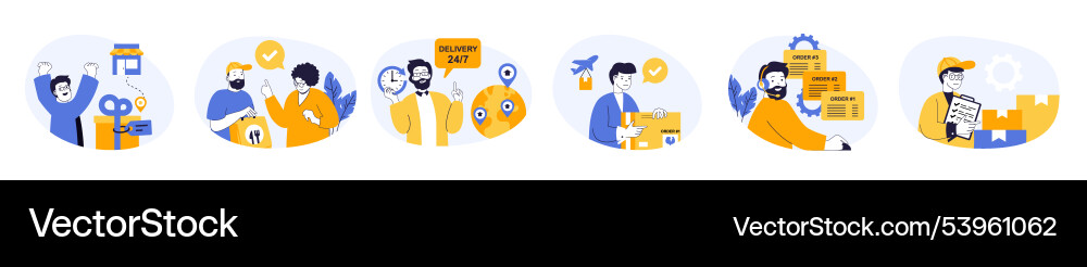 Delivery concept set with characters in flat Delivery concept set with characters in flat vector image