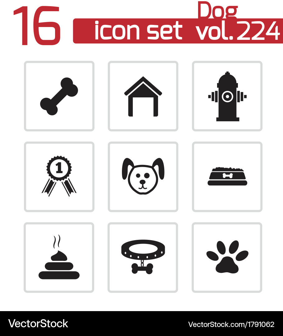 Dog Icon Set - Black & White Vector Image
