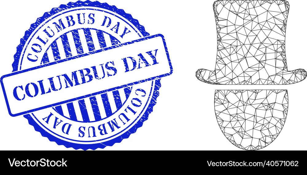 Grunge columbus day seal and net hat man web mesh Grunge columbus day seal and net hat man web mesh Vector Image