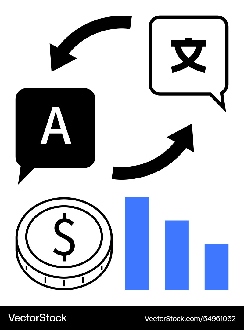 Language translation process with currency Language translation process with currency vector image