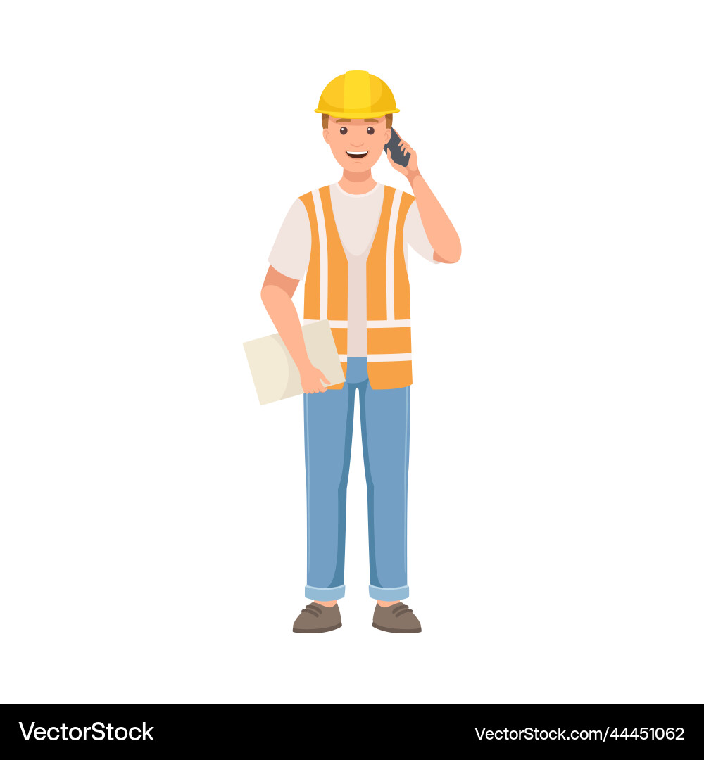 Man builder character in hard hat and warnvest Man builder character in hard hat and warnvest vector image