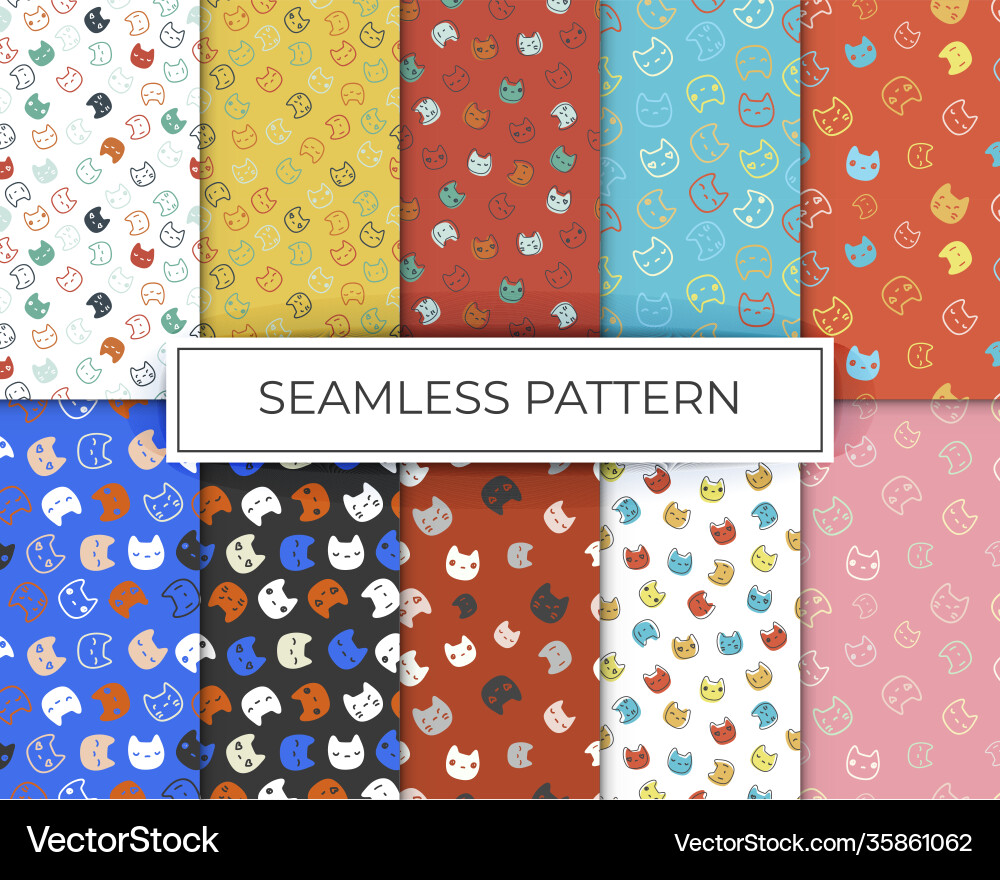 Patterns set seamless cat background Patterns set seamless cat background Vector Image