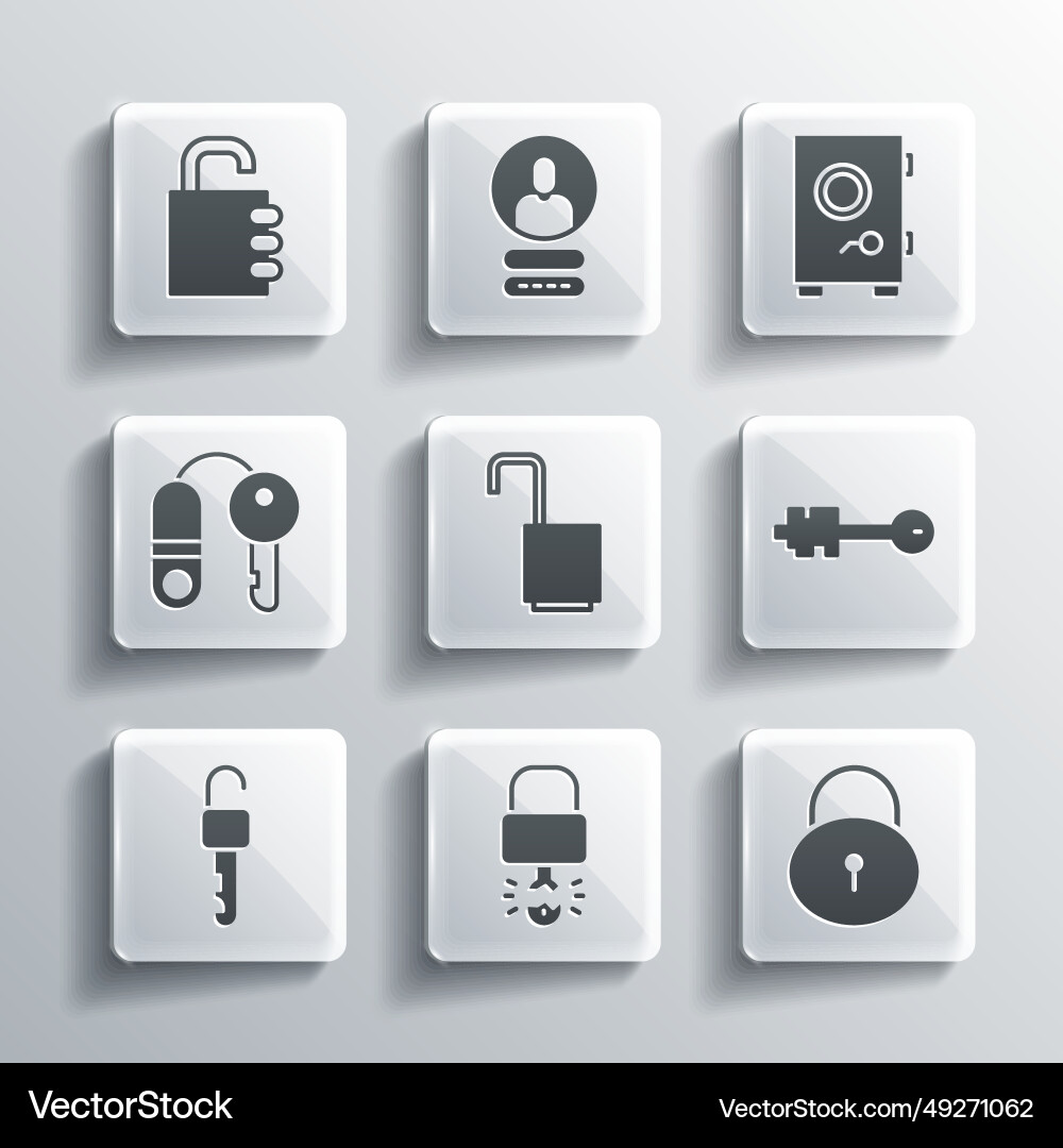 Set key broke inside of padlock lock old open Set key broke inside of padlock lock old open vector image