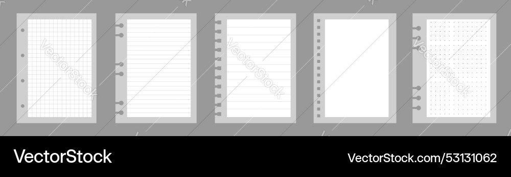 Set of notebook sheets isolated on gray background Set of notebook sheets isolated on gray background vector image