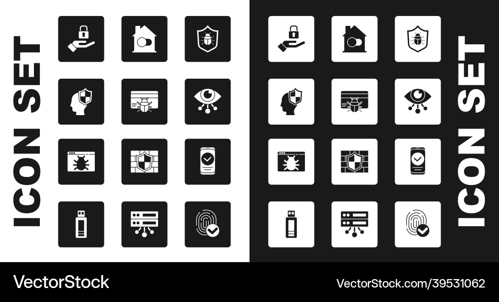 Set system bug in credit card head with shield Set system bug in credit card head with shield vector image