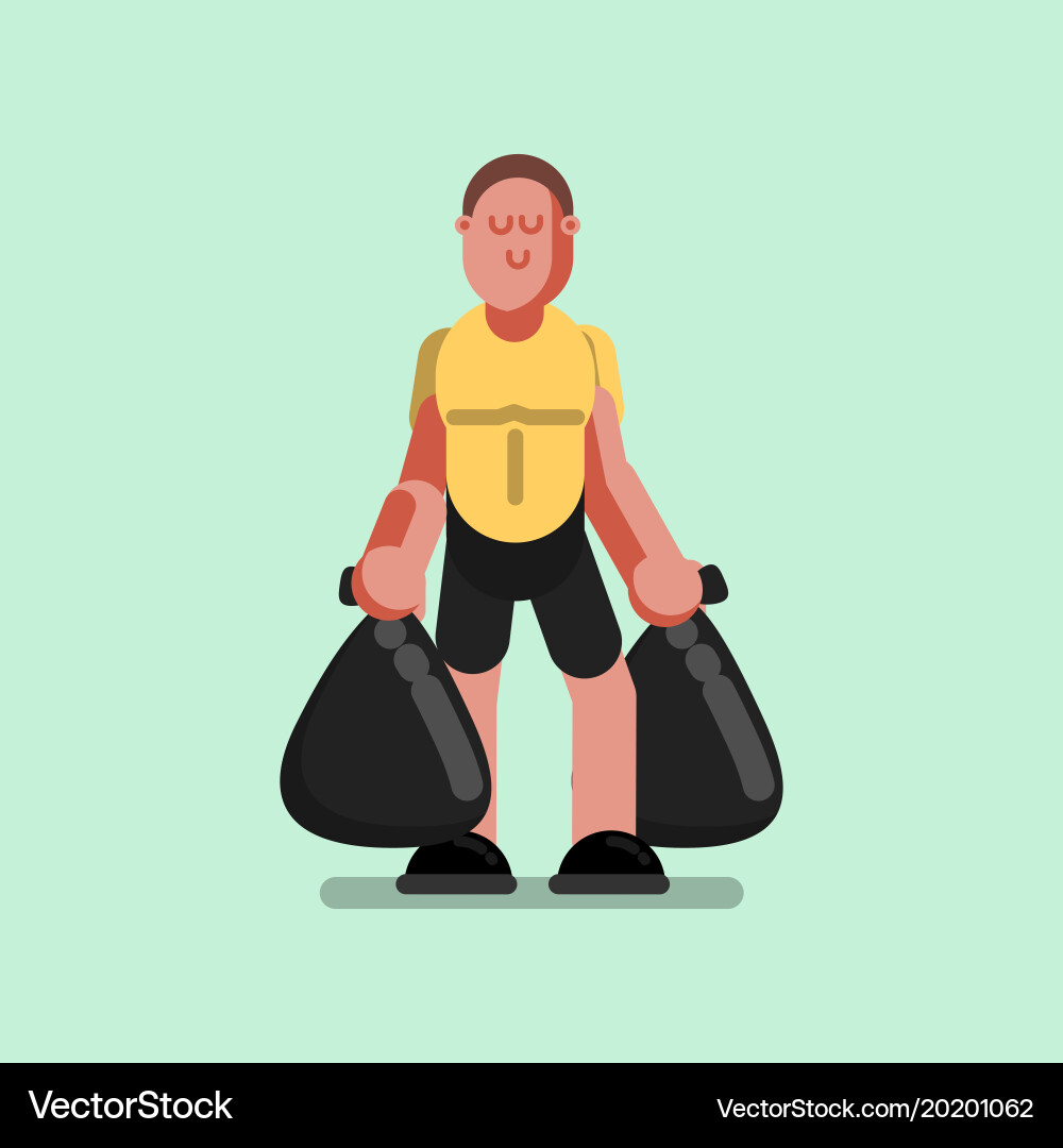 Voluntire with packa ges garbage in hands vector image