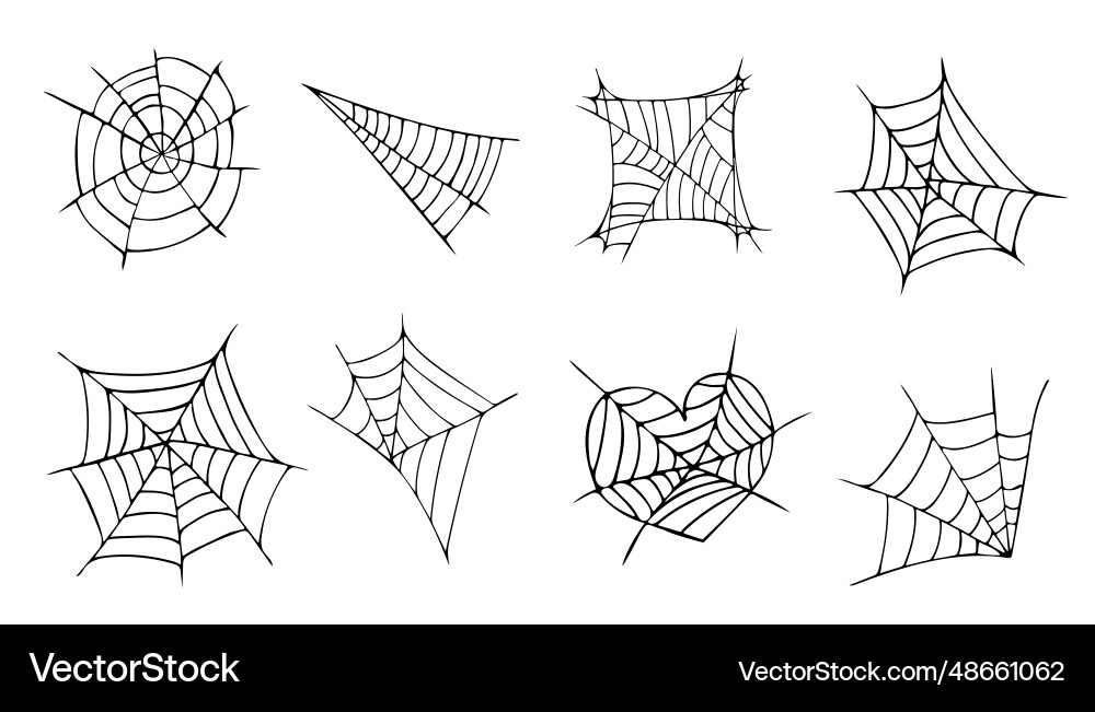 Web spider cobweb icons set outline Web spider cobweb icons set outline Vector Image