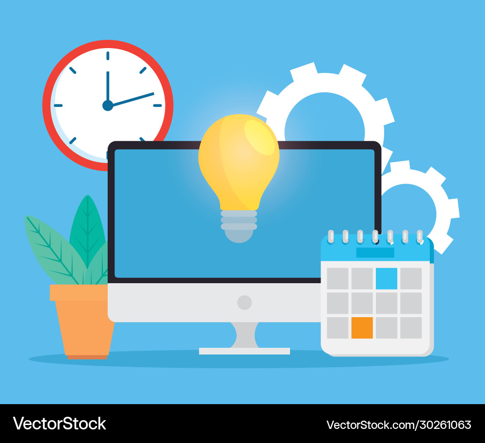 Computer with business set icons Computer with business set icons vector image